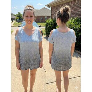 Juicy Couture XL Blue Silver Metallic Ombre Cold Shoulder Knit Top Tunic